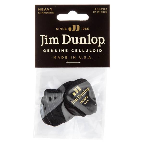 Медиаторы Dunlop 483P03HV Genuine Celluloid Black Heavy Player's Pack (12 шт.)