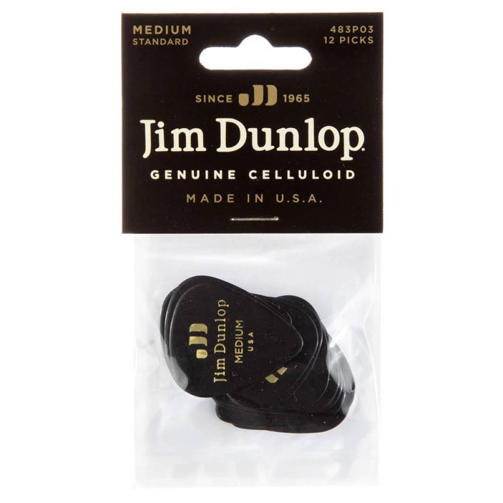 Медиаторы Dunlop 483P03MD Genuine Celluloid Black Medium Player's Pack (12 шт.)
