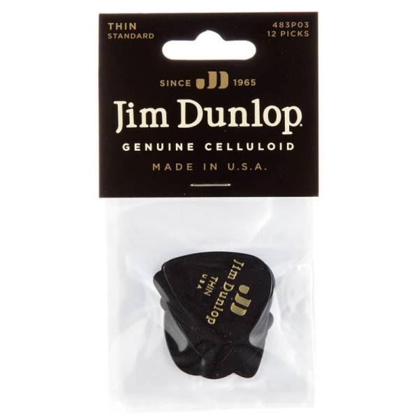 Медиаторы Dunlop 483P03TH Genuine Celluloid Black Thin Player's Pack (12 шт.)