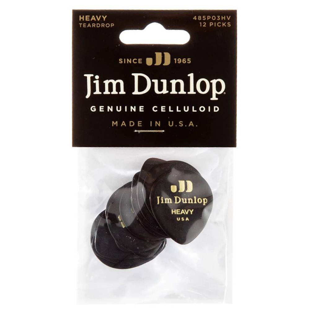 Медіатори Dunlop 485P03HV Genuine Celluloid Teardrop Black Heavy Player's Pack (12 шт.)