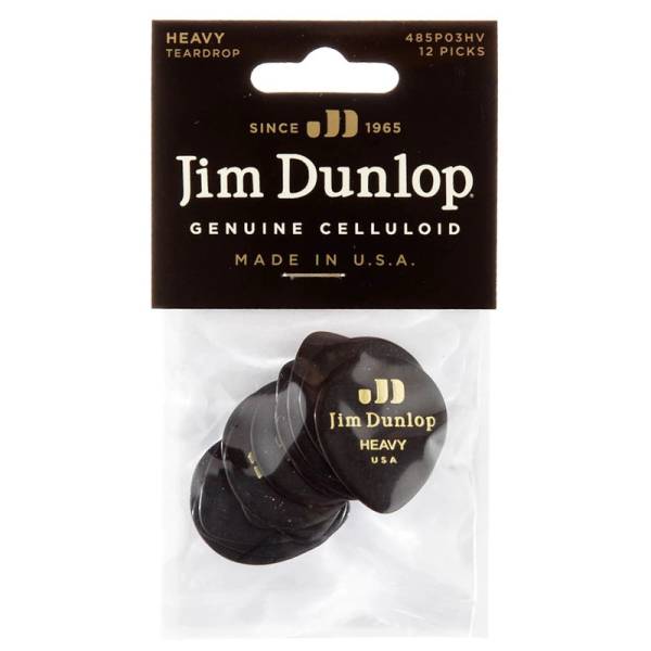 Медіатори Dunlop 485P03HV Genuine Celluloid Teardrop Black Heavy Player's Pack (12 шт.)