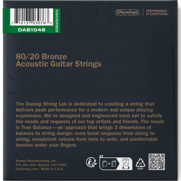 Струни для акустичної гітари Dunlop DAB1048 Bronze 80/20 Extra Light 10/48