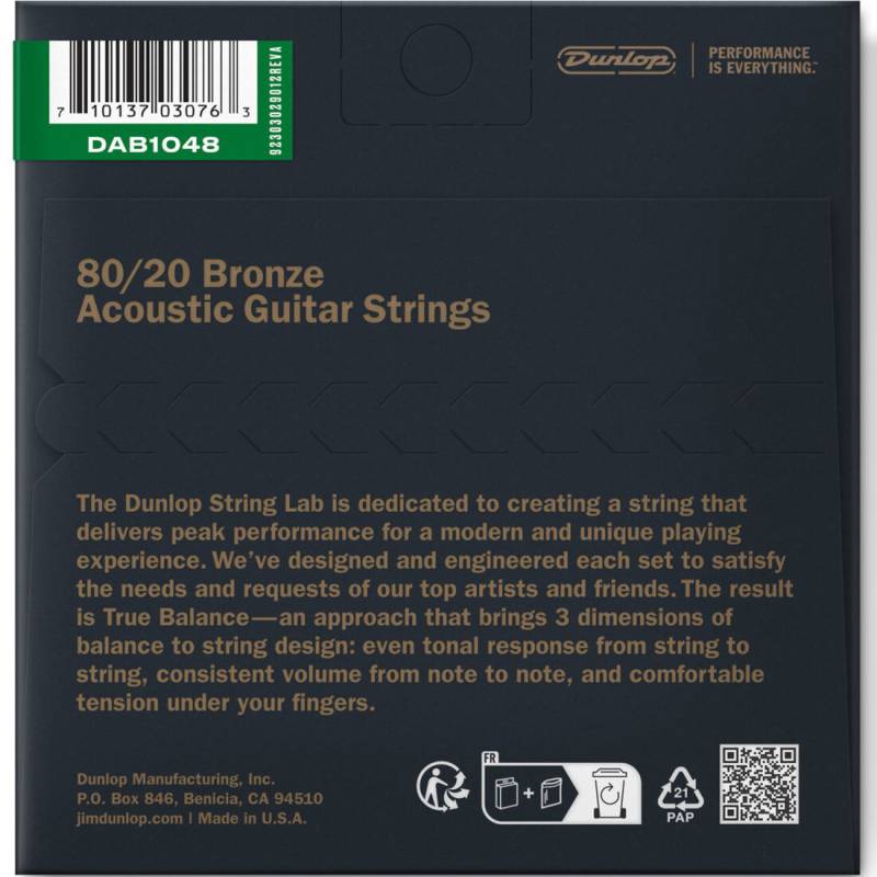 Струны для акустической гитары Dunlop DAB1048 Bronze 80/20 Extra Light 10/48