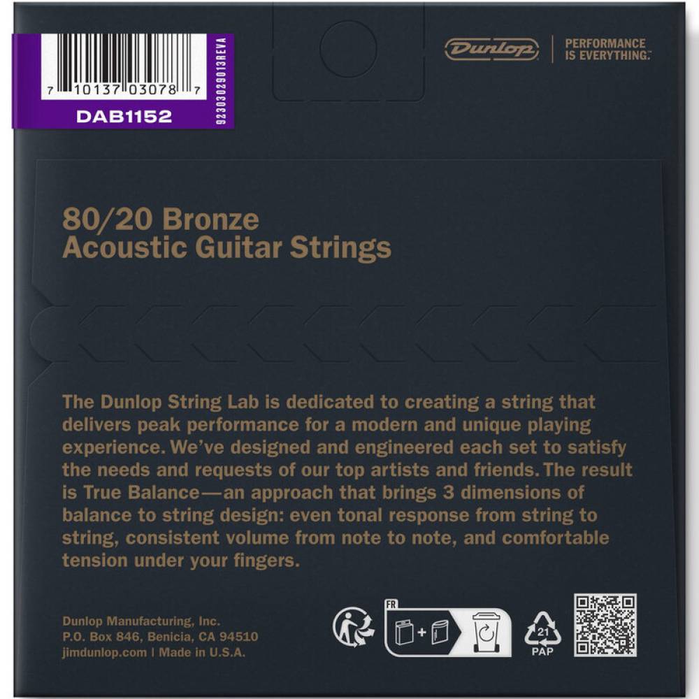 Струны для акустической гитары Dunlop DAB1152 Bronze 80/20 Medium Light 11/52