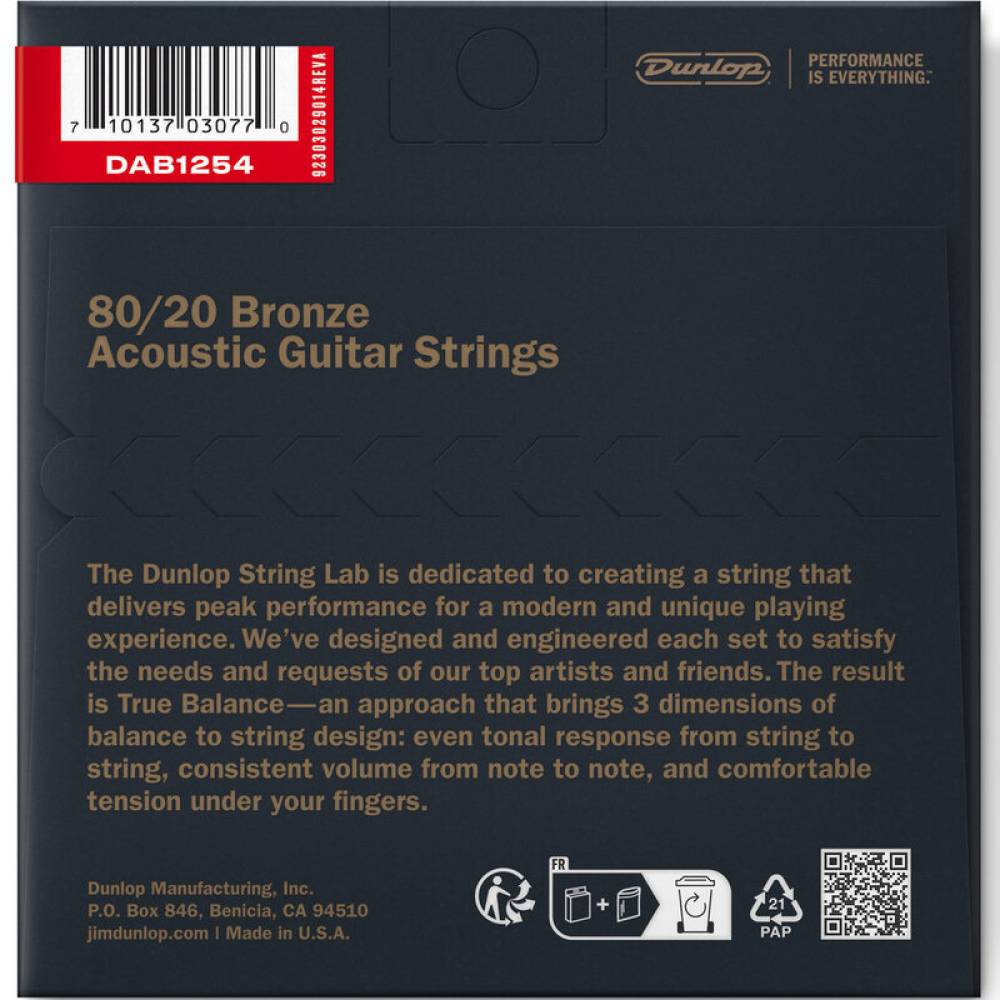 Струни для акустичної гітари Dunlop DAB1254 Bronze 80/20 Light 12/54