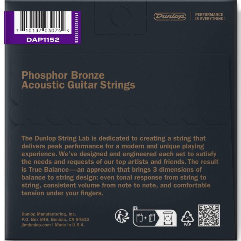 Струны для акустической гитары Dunlop DAP1152 Phosphor Bronze Medium Light 11/52