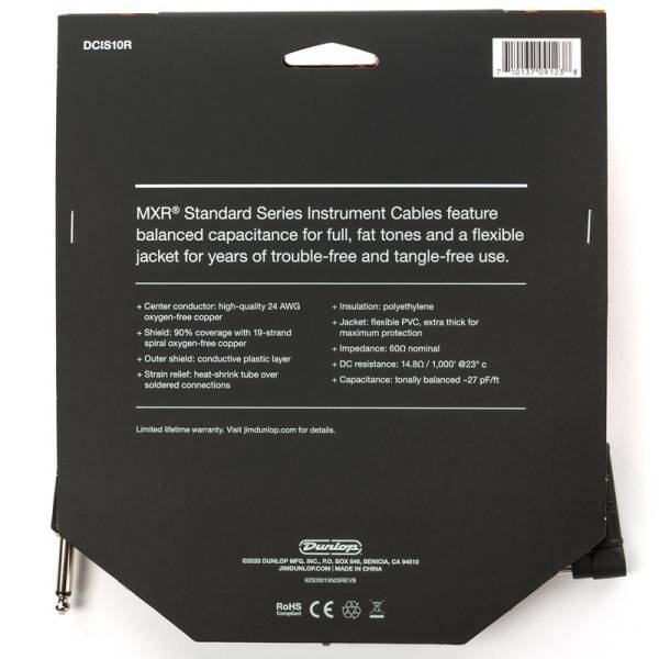 Інструментальний кабель Dunlop DCIS10R MXR Standard Instrument Cable 3.0m (10ft) (Straight/Right)