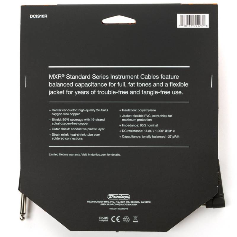 Кабель инструментальный Dunlop DCIS10R MXR Standard Instrument Cable 3.0m (10ft) (Straight/Right)