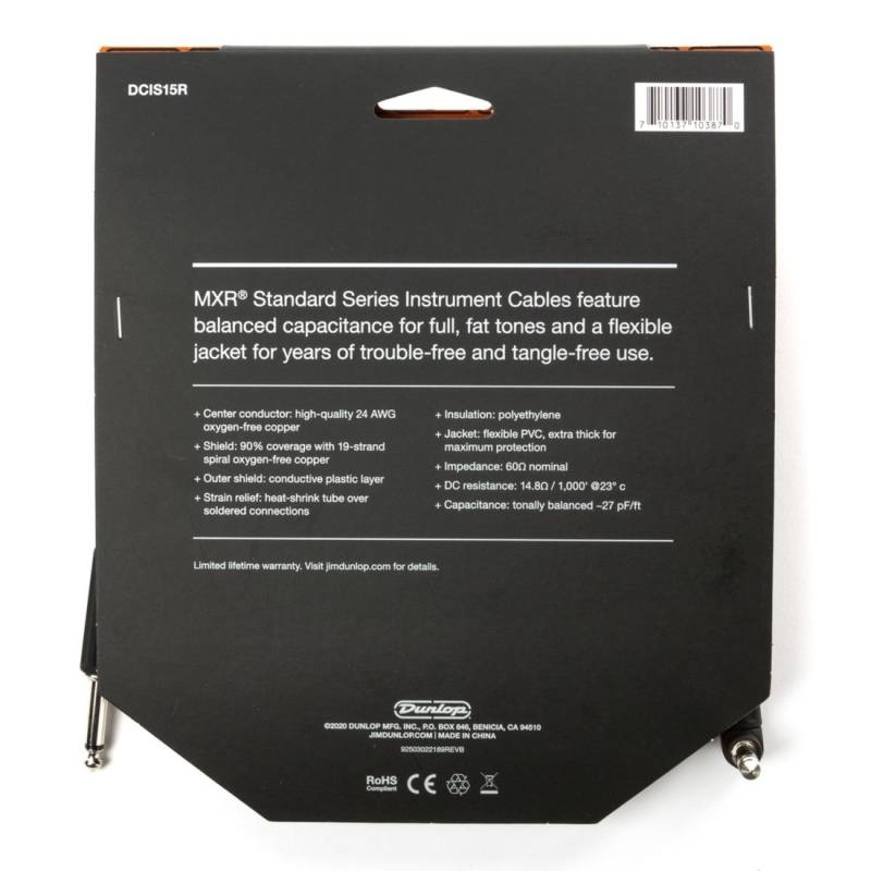 Кабель инструментальный Dunlop DCIS15R MXR Standard Instrument Cable 4.5m (15ft) (Straight/Right)
