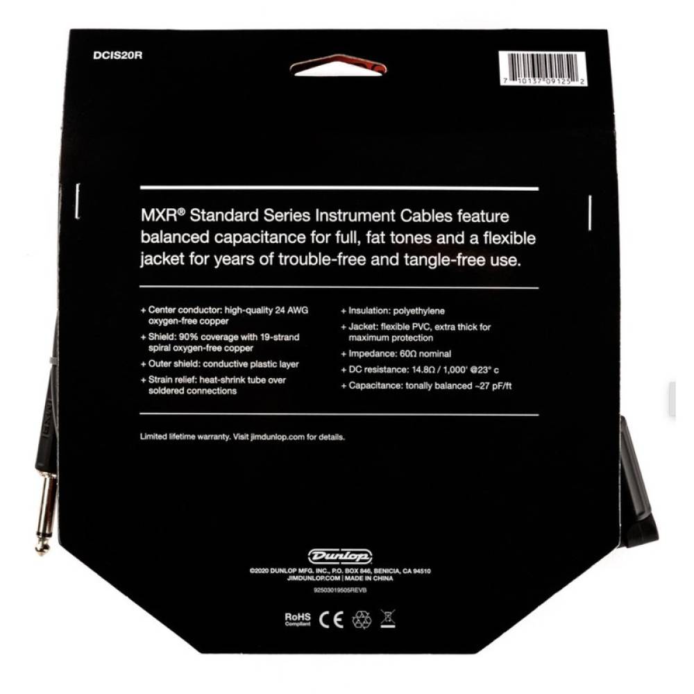 Інструментальний кабель Dunlop DCIS20R MXR Standard Instrument Cable 6.0m (20ft) (Straight/Right)