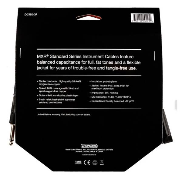 Інструментальний кабель Dunlop DCIS20R MXR Standard Instrument Cable 6.0m (20ft) (Straight/Right)