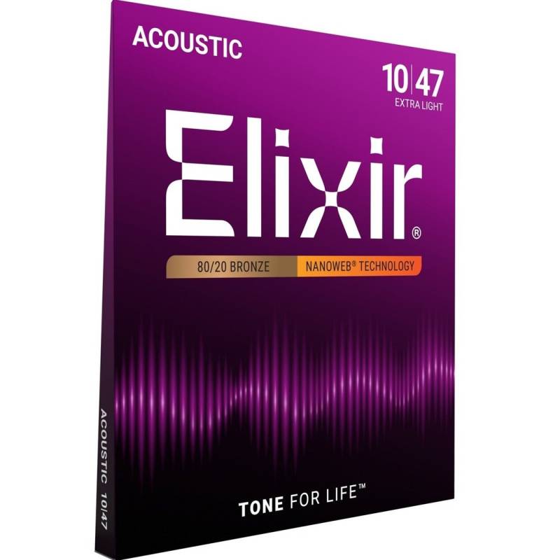 Струны для акустической гитары Elixir 11002 Nanoweb 80/20 Bronze Extra Light 10/47