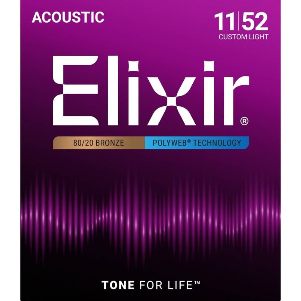 Струни для акустичної гітари Elixir 11025 Polyweb 80/20 Bronze Custom Light 11/52