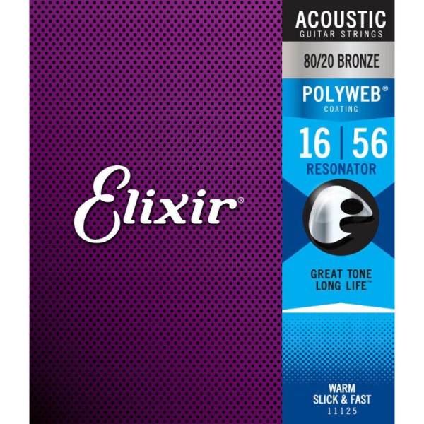 Струны для акустической гитары Elixir 11125 Polyweb 80/20 Bronze Resonator 16/56