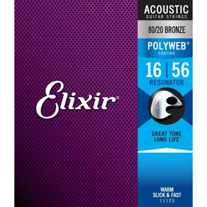 Струны для акустической гитары Elixir 11125 Polyweb 80/20 Bronze Resonator 16/56