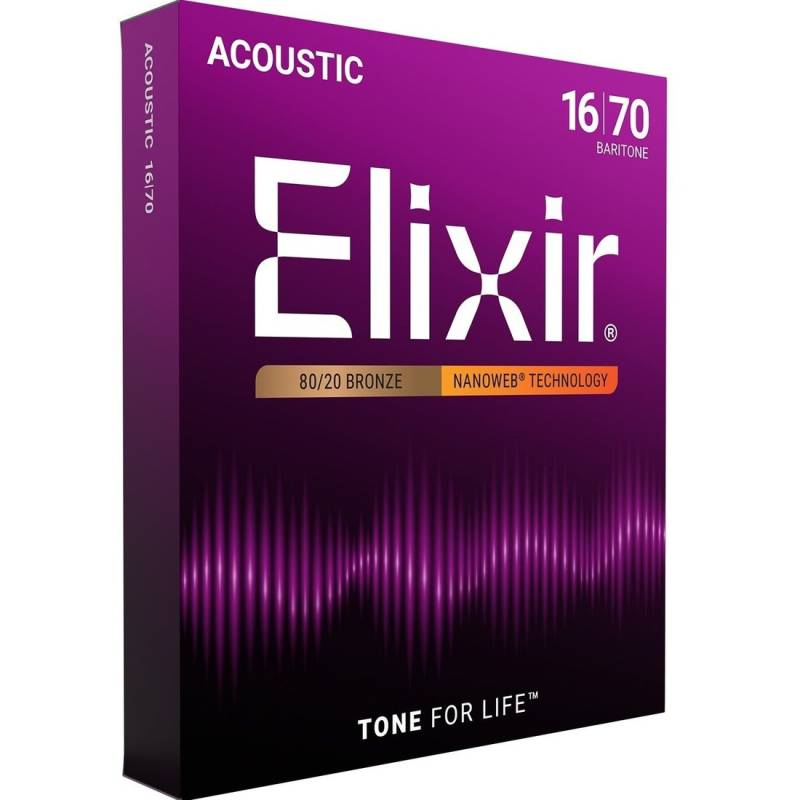 Струны для акустической гитары Elixir 11306 Nanoweb 80/20 Bronze Baritone 16/70