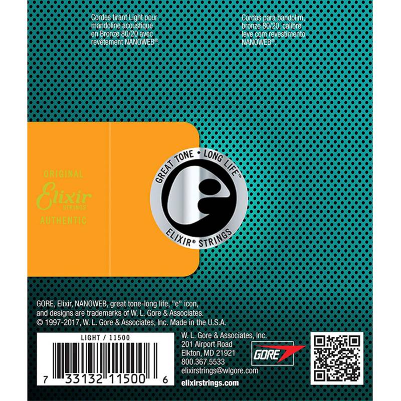 Струны для мандолины Elixir 11500 80/20 Bronze Nanoweb Light 10/34