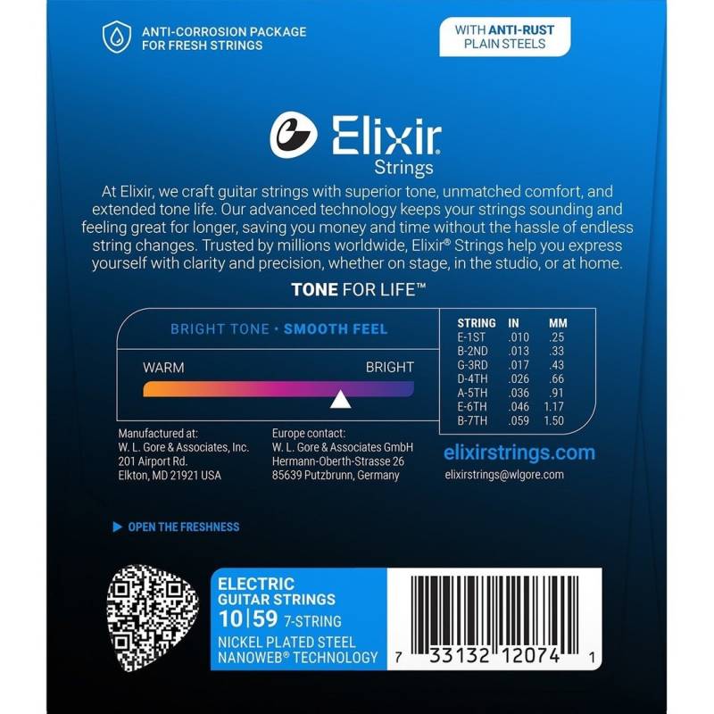 Струны для электрогитары Elixir 12074 Nanoweb Nickel Plated Steel 7-String Light/Heavy 10/59