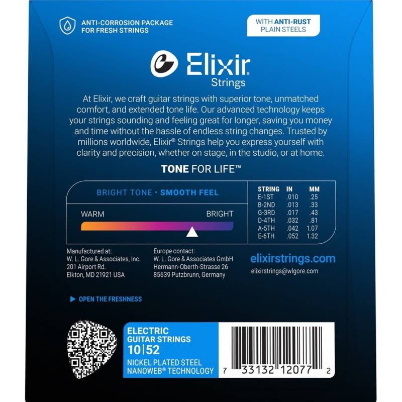 Струни для електрогітари Elixir 12077 Nanoweb Nickel Plated Steel Light-Heavy 10/52