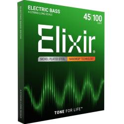Струни для бас-гітари Elixir 14052 Nanoweb Coated Nickel Plated Steel Light 45/100