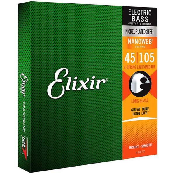 Струни для бас-гітари Elixir 14077 Nanoweb Coated Nickel Plated Steel Light/Medium 4-String 45/105