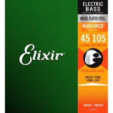 Струни для бас-гітари Elixir 14087 Nanoweb Coated Nickel Plated Steel Light/Medium Extra Long Scale 45/105