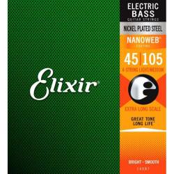 Струны для бас-гитары Elixir 14087 Nanoweb Coated Nickel Plated Steel Light/Medium Extra Long Scale 45/105