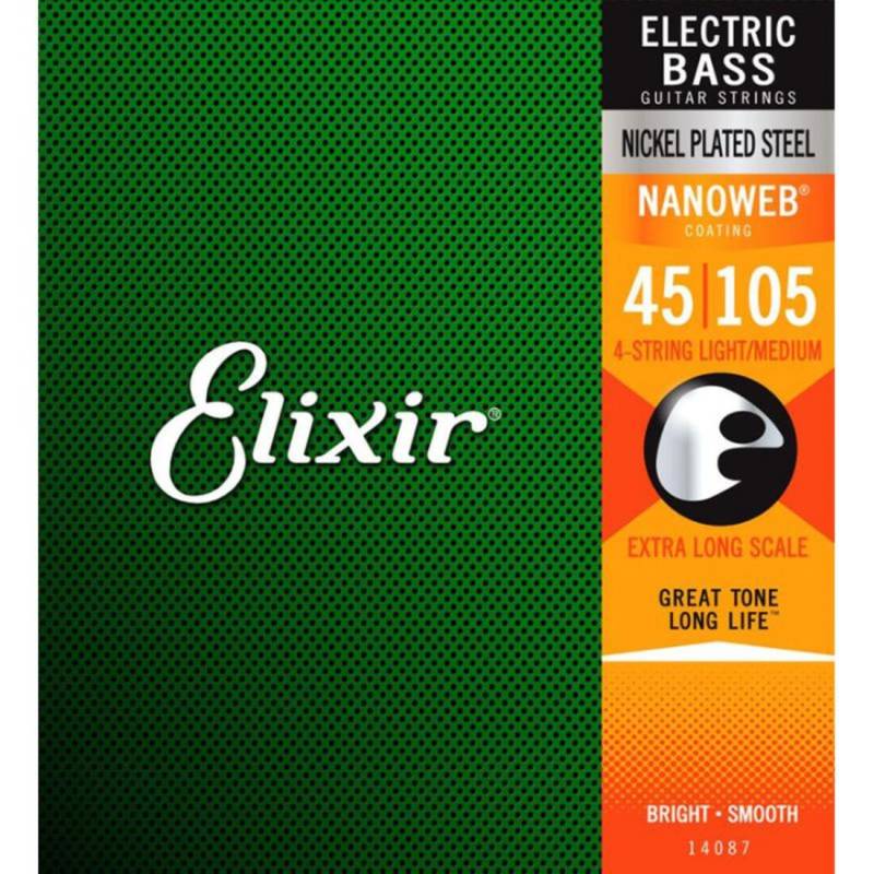 Струны для бас-гитары Elixir 14087 Nanoweb Coated Nickel Plated Steel Light/Medium Extra Long Scale 45/105