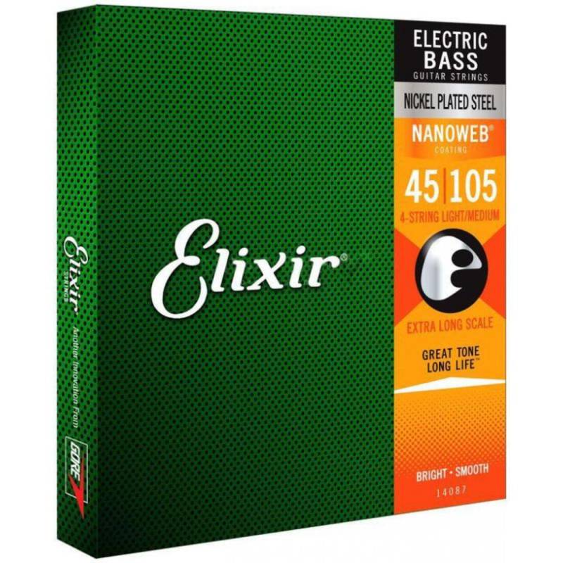Струны для бас-гитары Elixir 14087 Nanoweb Coated Nickel Plated Steel Light/Medium Extra Long Scale 45/105