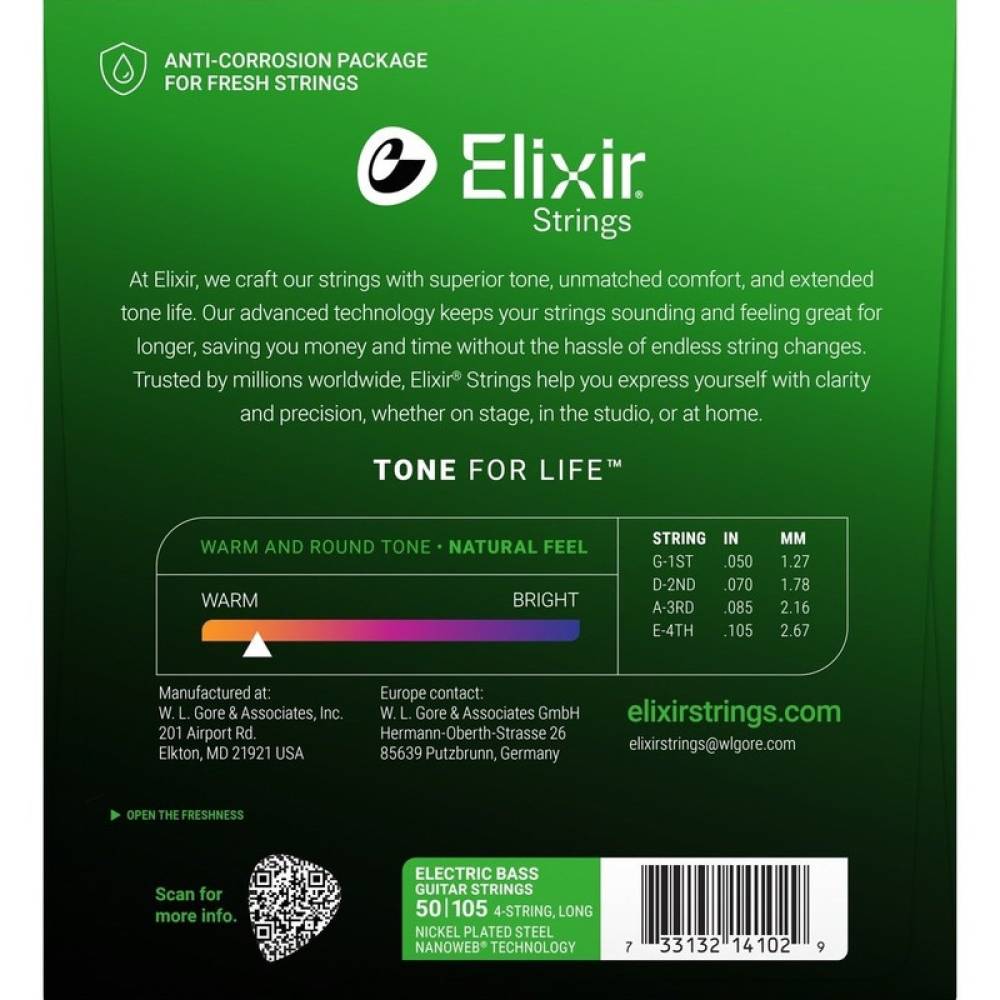 Струны для бас-гитары Elixir 14102 Nanoweb Coated Nickel Plated Steel Heavy 4-String 50/105 Струны для бас-гитары Elixir 14102 Nanoweb Coated Nickel Plated Steel Heavy 4-String 50/105