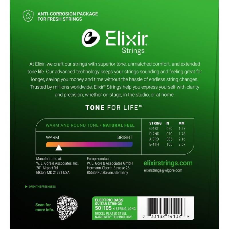 Струны для бас-гитары Elixir 14102 Nanoweb Coated Nickel Plated Steel Heavy 4-String 50/105