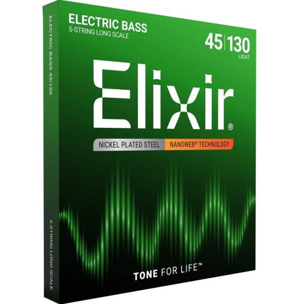 Струни для бас-гітари Elixir 14202 Nanoweb Coated Nickel Plated Steel Light 5-String 45/130