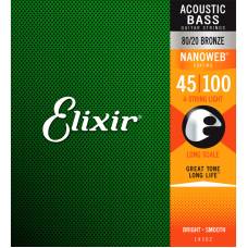 Струны для акустической бас-гитары Elixir 14502 Nanoweb Coated 80/20 Bronze Light 45/100