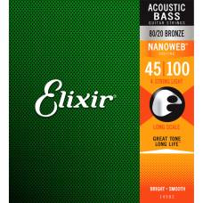 Струны для акустической бас-гитары Elixir 14502 Nanoweb Coated 80/20 Bronze Light 45/100