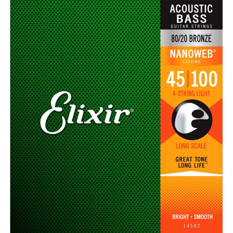 Струни для акустичної бас-гітари Elixir 14502 Nanoweb Coated 80/20 Bronze Light 45/100
