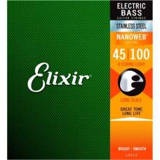 Струни для бас-гітари Elixir 14652 Nanoweb Coated Stainless Steel Light 45/100