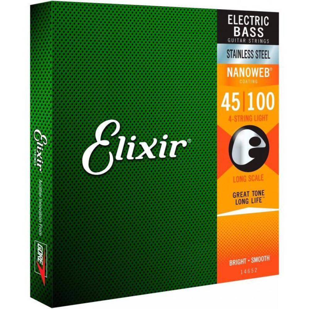 Струни для бас-гітари Elixir 14652 Nanoweb Coated Stainless Steel Light 45/100
