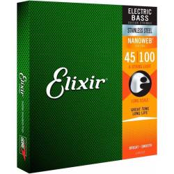 Струни для бас-гітари Elixir 14652 Nanoweb Coated Stainless Steel Light 45/100
