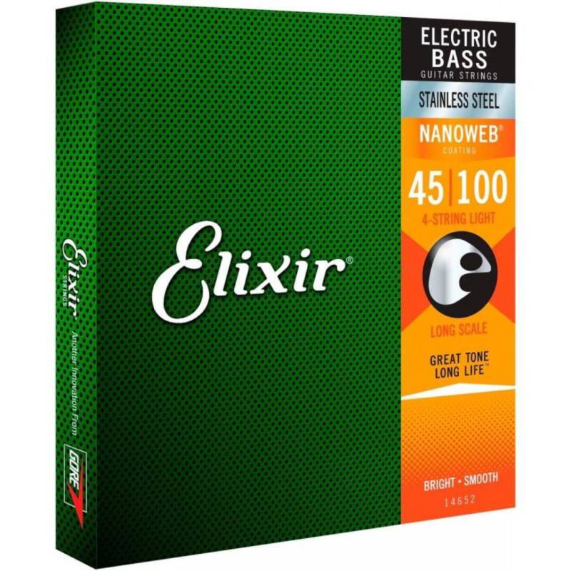 Струны для бас-гитары Elixir 14652 Nanoweb Coated Stainless Steel Light 45/100