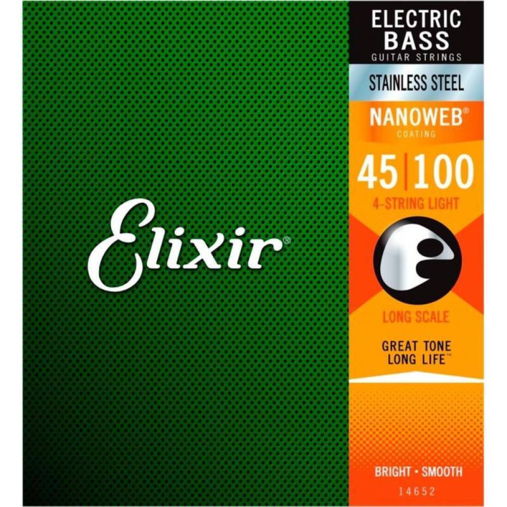 Струни для бас-гітари Elixir 14652 Nanoweb Coated Stainless Steel Light 45/100