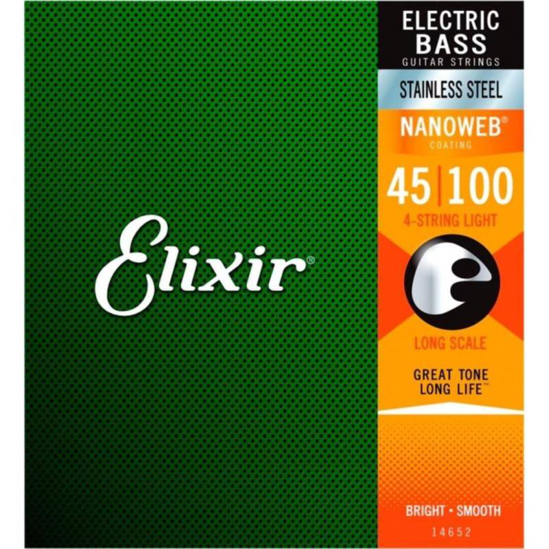 Струны для бас-гитары Elixir 14652 Nanoweb Coated Stainless Steel Light 45/100