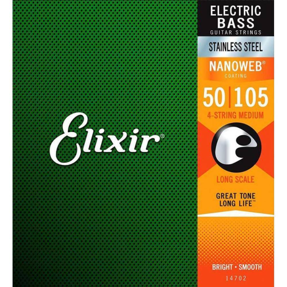 Струны для бас-гитары Elixir 14702 Nanoweb Coated Stainless Steel Medium 4-String 50/105 Струны для бас-гитары Elixir 14702 Nanoweb Coated Stainless Steel Medium 4-String 50/105