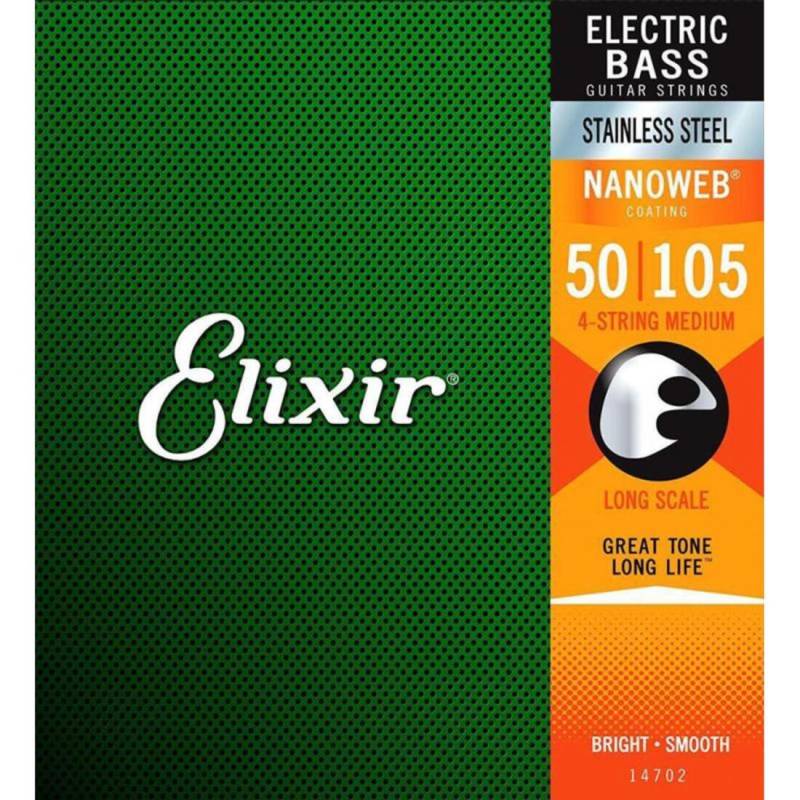 Струны для бас-гитары Elixir 14702 Nanoweb Coated Stainless Steel Medium 4-String 50/105