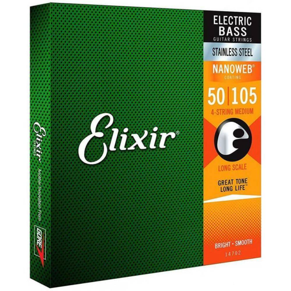 Струны для бас-гитары Elixir 14702 Nanoweb Coated Stainless Steel Medium 4-String 50/105 Струны для бас-гитары Elixir 14702 Nanoweb Coated Stainless Steel Medium 4-String 50/105