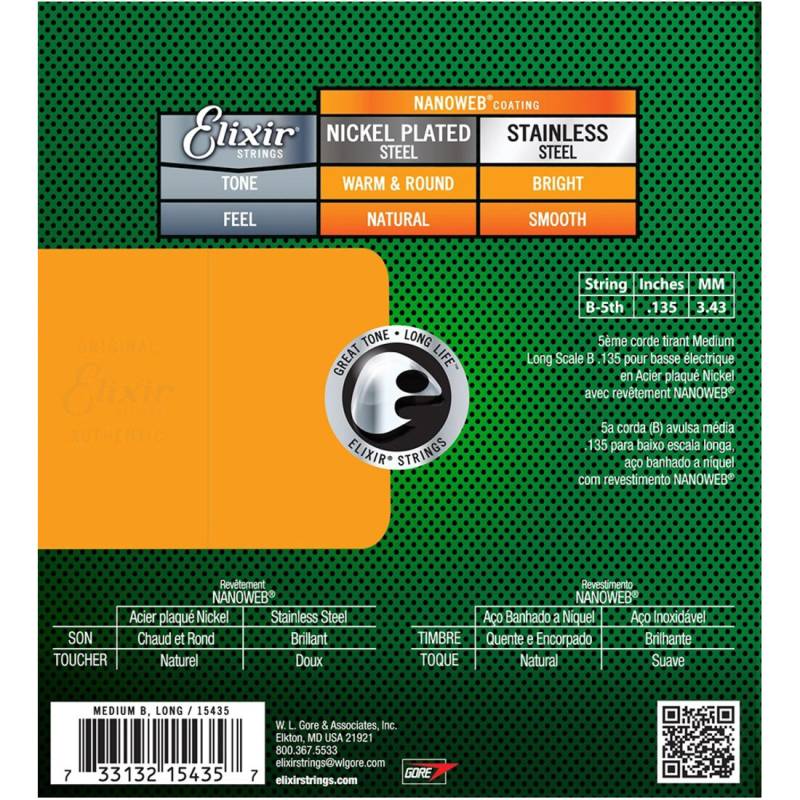 Струна Elixir 15435 Nanoweb Coated Nickel Plated Steel 5th 135 Medium B