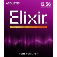 Струни для акустичної гітари Elixir 16077 Nanoweb Phosphor Bronze Light-Medium 12/56