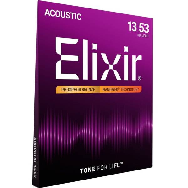 Струни для акустичної гітари Elixir 16182 Nanoweb Phosphor Bronze HD Light 13/53
