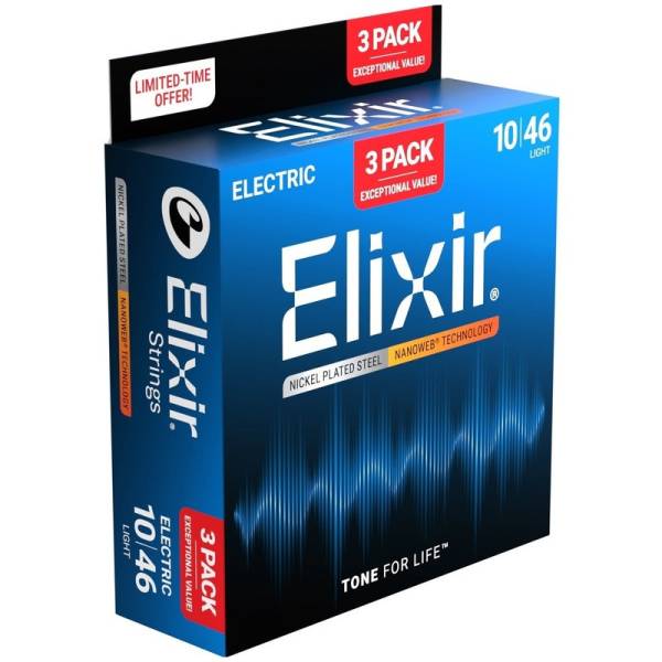 Струны для электрогитары Elixir 3 Pack 16542 Nanoweb Nickel Plated Steel Light 10/46