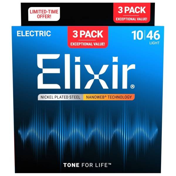 Струны для электрогитары Elixir 3 Pack 16542 Nanoweb Nickel Plated Steel Light 10/46