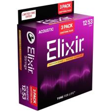 Струны для акустической гитары Elixir 3 Pack 16545 Nanoweb Phosphor Bronze Light 12/53